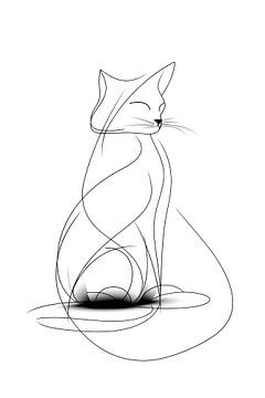 Katze Zeichnung Schwarz und Weiß von Preet Lambon