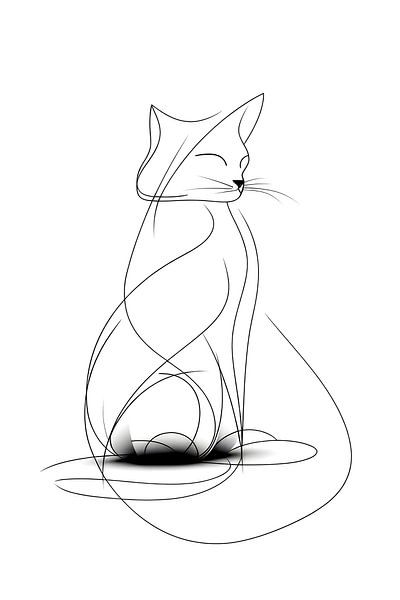 Cat Drawing Black and White by Preet Lambon