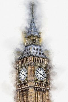 Big Ben Elizabeth Glockenturm London in Aquarell von Andreea Eva Herczegh