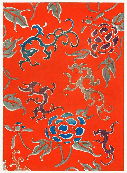 Motif floral. Ukiyo-e japonais traditionnel d'époque par Dina Dankers