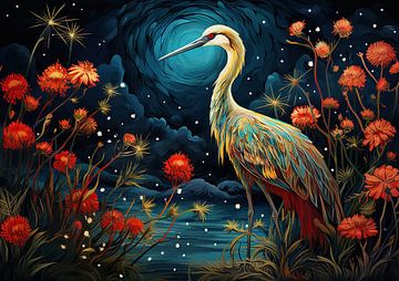 Silent Witness | Crane Night Scene by Blikvanger Schilderijen