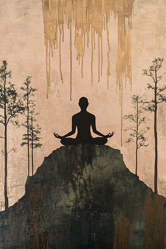 Mediterend silhouet met natuurlijke achtergrond