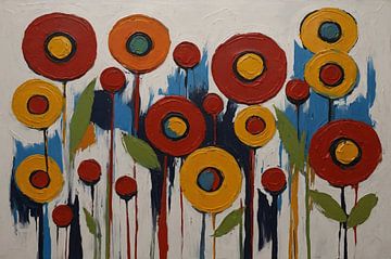 Impressions abstraites d'un champ de fleurs coloré sur De Muurdecoratie