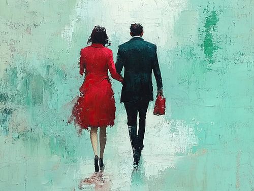 Paire verte | Robe rouge Fond vert