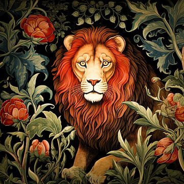 Portrait de lion style folklorique sur Vlindertuin Art