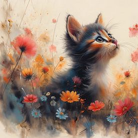 chat - chat à l'aquarelle / dessin sur Gelissen Artworks