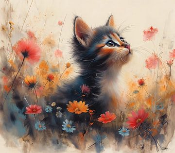 chat - chat à l'aquarelle / dessin sur Gelissen Artworks
