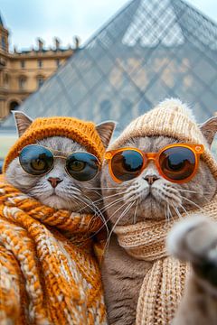 Le chic parisien : un selfie de chat avec la pyramide du Louvre sur Felix Brönnimann