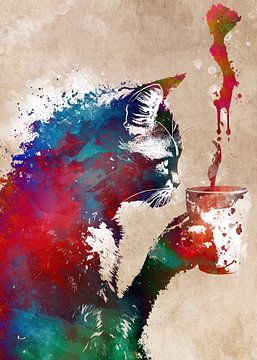 Cat coffee graphic art #cat van JBJart Justyna Jaszke