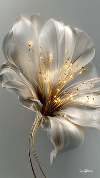 blanc et or - fleurs et plumes sur Gelissen Artworks