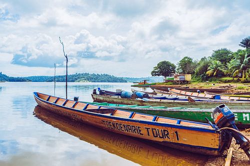 Boats at a the Brokopondo lake in Suriname