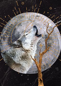 Wolf huilt naar de volle maan van Postergirls