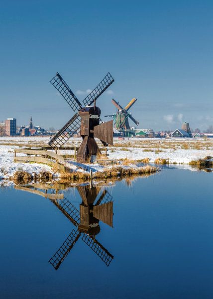 De molens van de Kalverpolder, Zaandam,  Noord-Holland van Rene van der Meer
