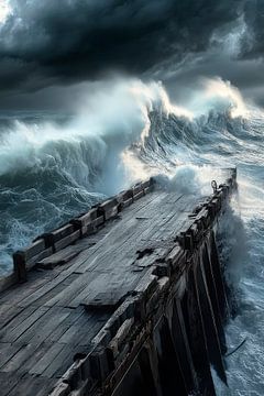 Storm op de beschadigde pier van Poster Art Shop