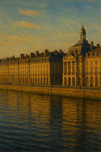 Sunlit Bordeaux Serenity - Elegante Stadtlandschaft am Fluss Wandkunst