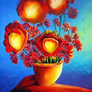 pot avec des fleurs rouges sur Gelissen Artworks