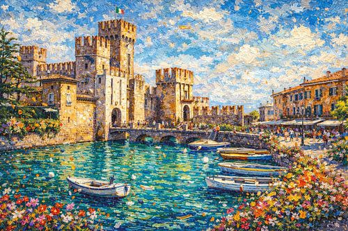 Rocca Scaligera in Italië, een impressionistisch schilderij.