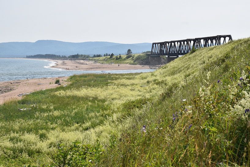 View of the beach and bridge in summer by Claude Laprise