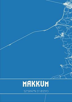 Blauwdruk | Landkaart | Makkum (Fryslan) van MijnStadsPoster