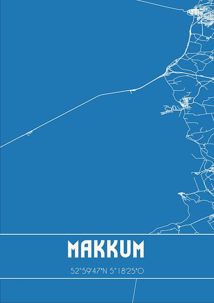 Blauwdruk | Landkaart | Makkum (Fryslan) van Stad & Wand