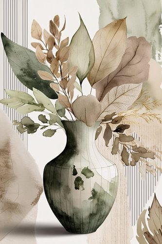 Minimalistische bloemen aquarel vaas