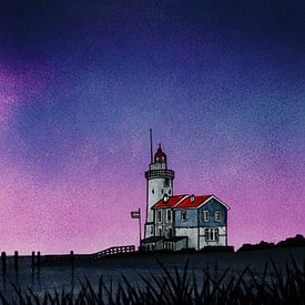 Le cheval de Marken au crépuscule | Aquarelle | Format 4:5 sur WatercolorWall