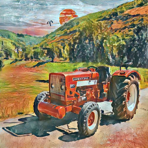 Tractor Mc Cormick in aquarel stijl.