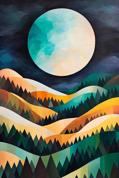 Full moon landscape in soft colours by Poster Art Shop