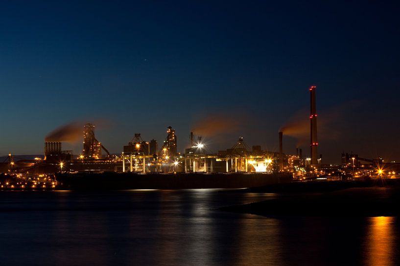 Tata steel (Corus blast furnaces) IJmuiden at night by Arjan Groot