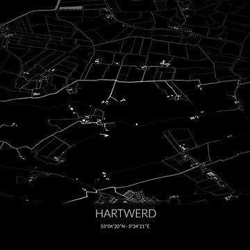 Zwart-witte landkaart van Hartwerd, Fryslan. van Rezona