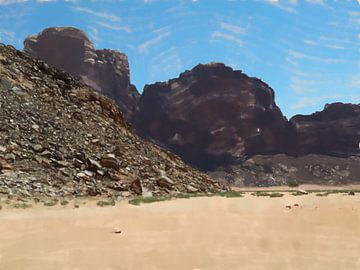 Kaal landschap in de woestijn Wadi Rum van Frank Heinz