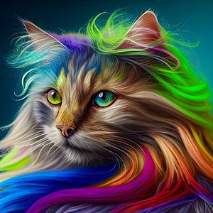 Portrait einer Perserkatze mit Regenbogen Haaren