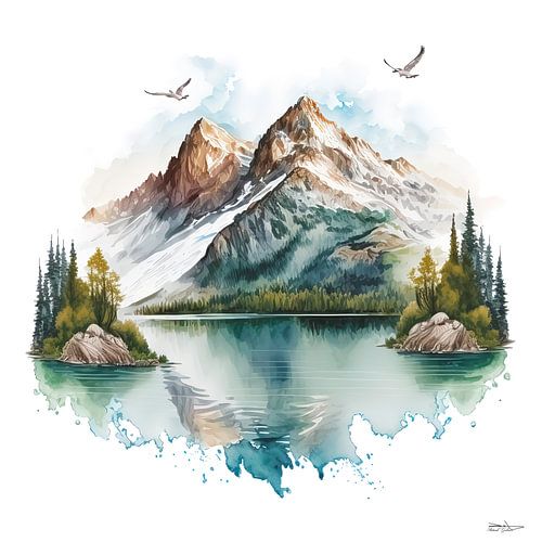 aquarel van een landschap.