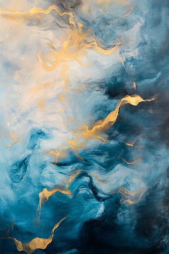 Abstract blauw en gouden schilderij