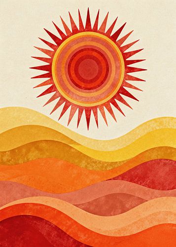 PSYCHEDELIC Radiant Sun Spike - Groovy jaren 70 Abstract gelaagde woestijngolven