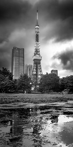 Tokyo Tower, Japan, black and white
