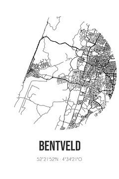 Bentveld (Noord-Holland) | Carte | Noir et blanc sur Rezona