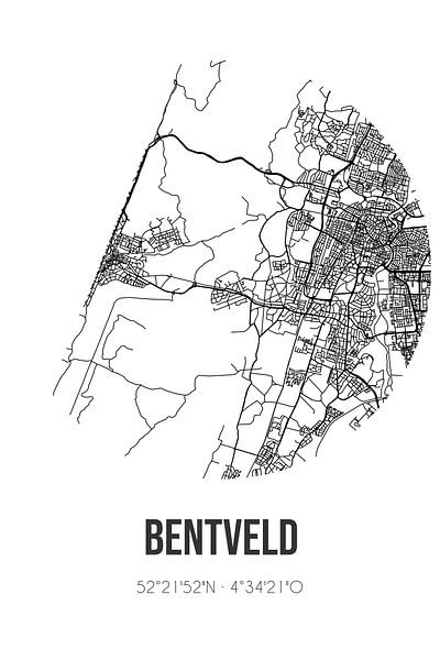 Bentveld (Noord-Holland) | Map | Black and White by Prints of Place