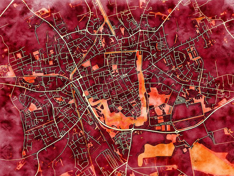 Kaart van Ieper in de stijl 'Amber Autumn' van Maporia