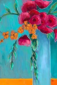 Die Liebe liegt in der Luft und malt mit Blumen in fröhlichen Farbtönen. von Hella Maas