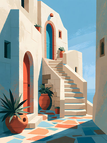 Weiße Treppe im mediterranen Stil