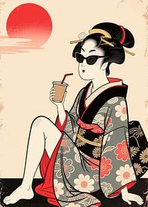 Ukiyo-e Comedy Poster - Coole Geisha Moderne Meme Kunst