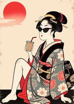Ukiyo-e komedie poster - coole geisha moderne meme kunst