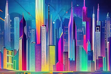 Een futuristisch kleurrijk stadsgezicht - 7 van Leo Luijten
