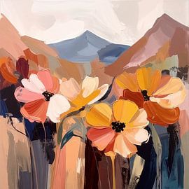 Wildblumen und Berge in Ölfarbe 02 von Patrick Ouwerkerk