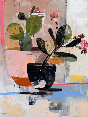 Buntes Stillleben mit Kaktus