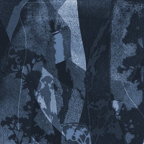 Nachtbloemen. Abstract botanisch in blauw en zwart