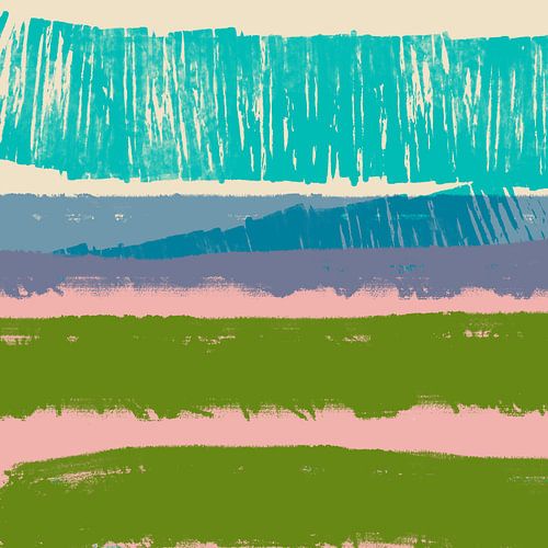 Kleurvormen en lijnen. Modern abstract landschap in pastelkleuren. Grasland.