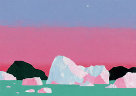 Arctic landscape with pink and green icebergs by Niklas Maximilian