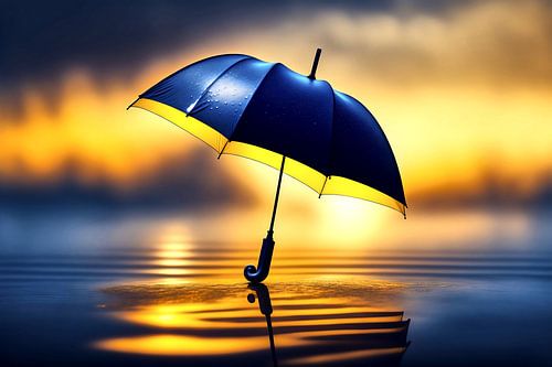 Black umbrella on undulating water surface